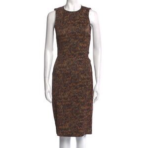 Brown Michael Kors Collection Feather Print Midi Dress Women’s Size 2 Made Italy